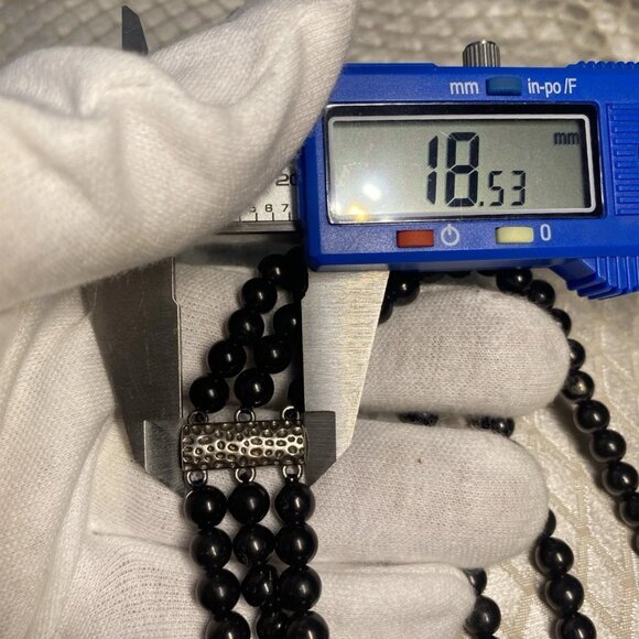 Vintage Black Jade Necklace 3 Strand w/ Magnetite & 925 Silver Clasp - Picture 8 of 12